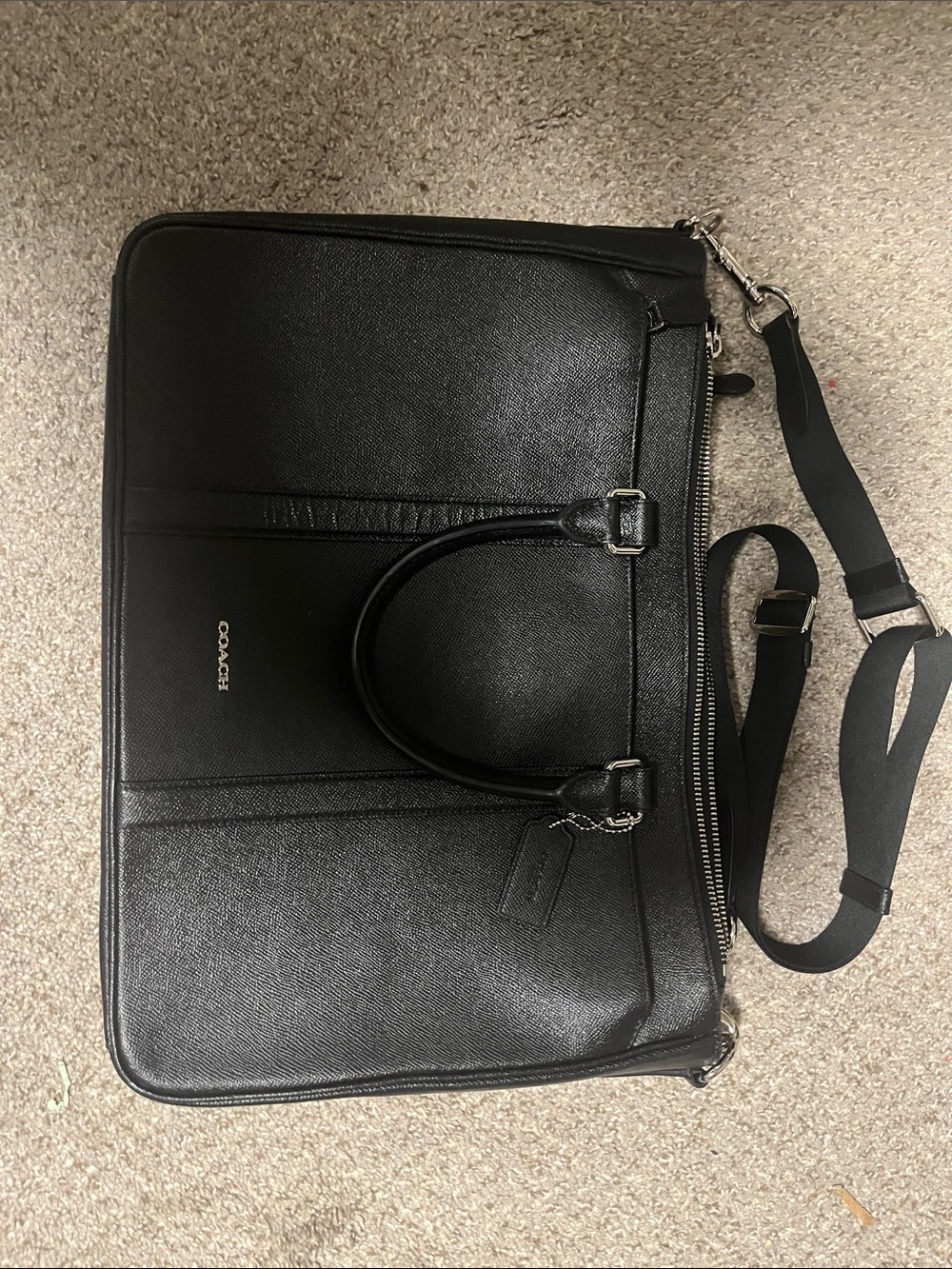 Coach Black Leather Briefcase with Detachable Strap
